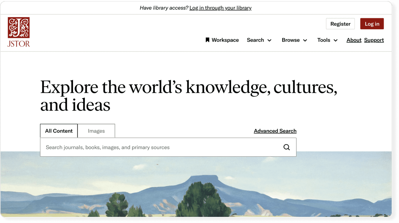 Search interface of JSTOR